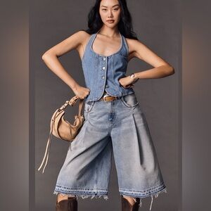 Pilcro by Anthropologie Pleated Culotte Mid-Rise Wide-Leg Jeans Size 32